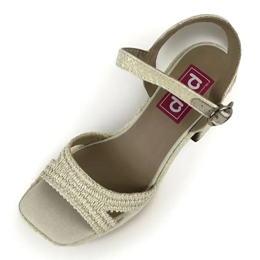 Natural Womens Chunky Platform Heels Sandals white open Toe Ankle Strap SZ 8.5
